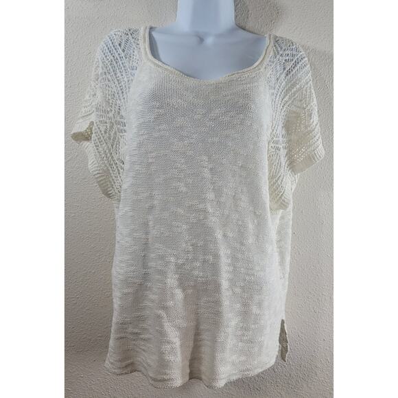 Maurices Cream Knit Scoop Neck Top Small Lightweight Crochet Short Sleeves Soft - Picture 1 of 6
